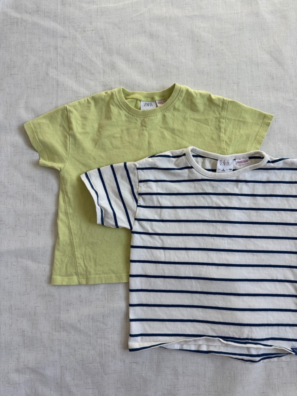 Zara Kids 4T Tee Bundle: Lime Green Tee & White Navy Stripe Tee